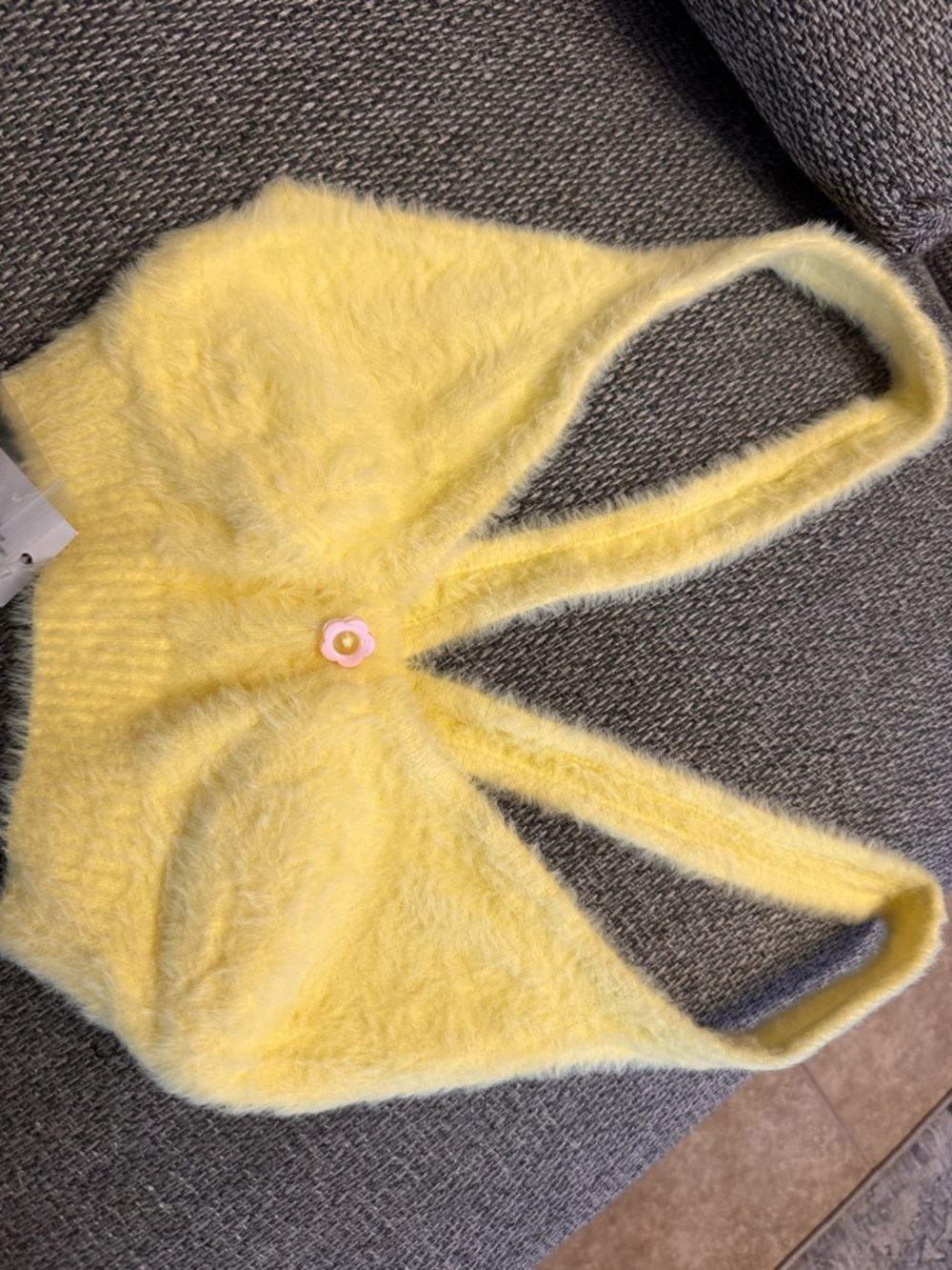 For Love & Lemons Yellow Fuzzy Bralette with Pink Button Accent Limited Edition - Picture 3 of 6